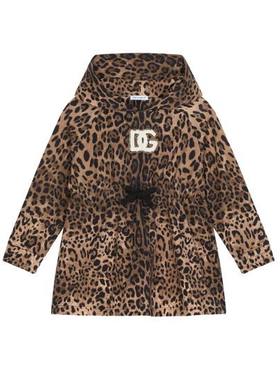 Dolce & Gabbana Kids' Leopard-print Hooded Dress In Brown