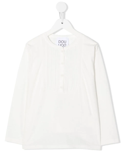 Douuod Kids' Button-placket Long-sleeve T-shirt In White