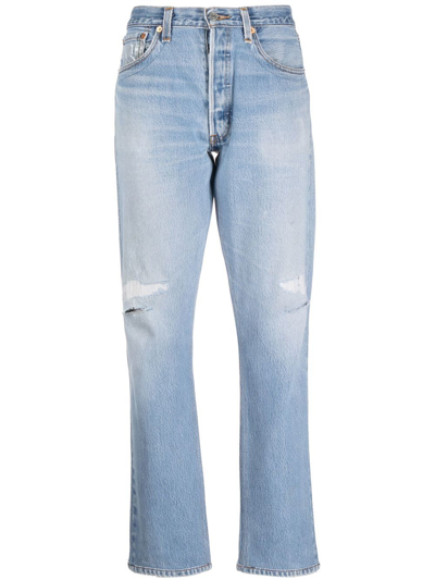 Re/done Distressed Straight-leg Jeans In Dstywrkblu