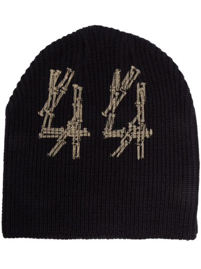 44 Label Group Logo-print Ribbed-knit Beanie In Black