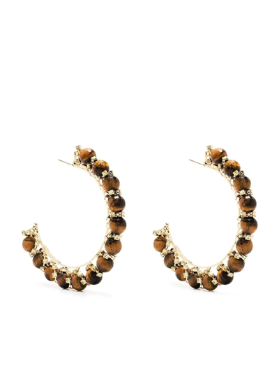 Rosantica Tiger's Eye-embellished Half Hoop Earrings In Brown