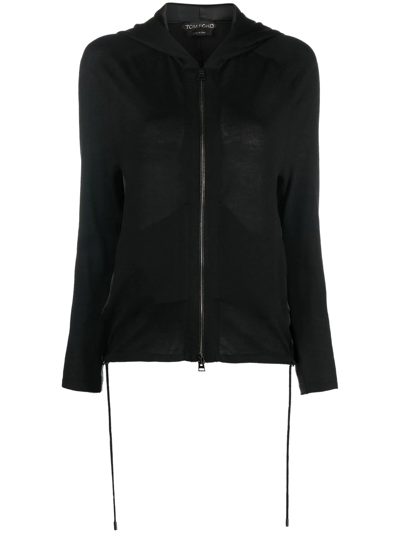 Tom Ford Hybrid Hooded Zip-up Cardigan In Black