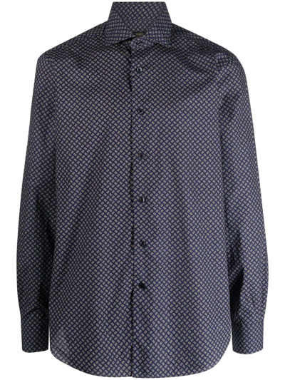 Barba Napoli Geometric Micro-pattern Shirt In Blue