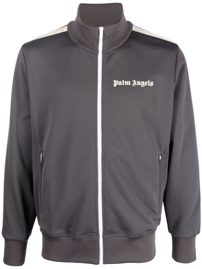 Palm Angels Slim-fit Logo-print Striped Shell Track Jacket In Dark Grey