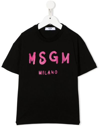 Msgm Kids' Logo-print Short-sleeve T-shirt In Black