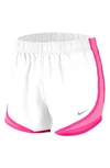 Nike Dri-fit Tempo Running Shorts In White/ Hyper Pink/wolf Grey