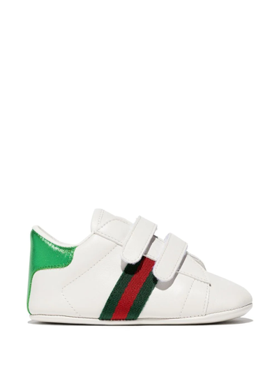 Gucci Babies' 条纹织带低帮运动鞋 In White