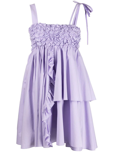 Vivetta Ruffle Detail Asymmetric Short Dress In Purple