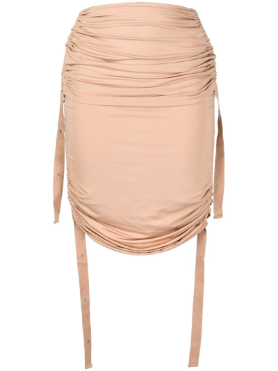 Dion Lee Doric Ruched Midi Skirt In Brown