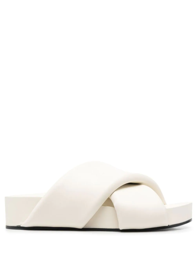 Jil Sander Padded-strap Leather Slides In White