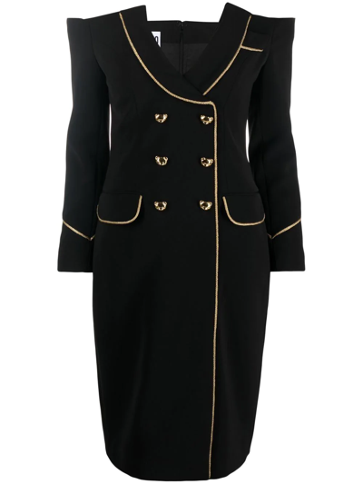 Moschino Teddy Bear-buttoned Off-shoulder Dress In Black