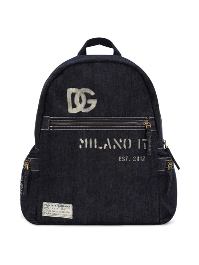Dolce & Gabbana Kids' Dg Stamp Denim Backpack In Black