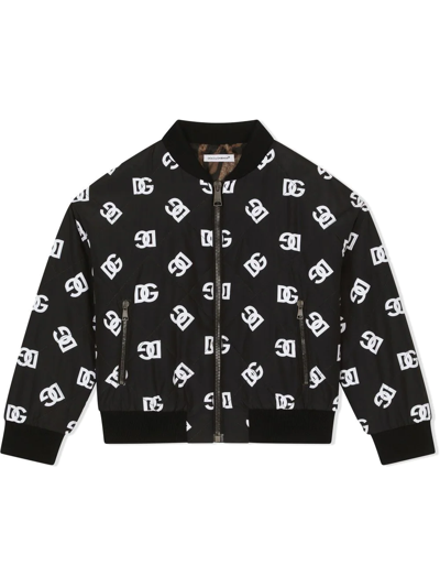 Dolce & Gabbana Kids' Quilted Nylon Bomber Jacket With Dg Logo Print In Multicolor