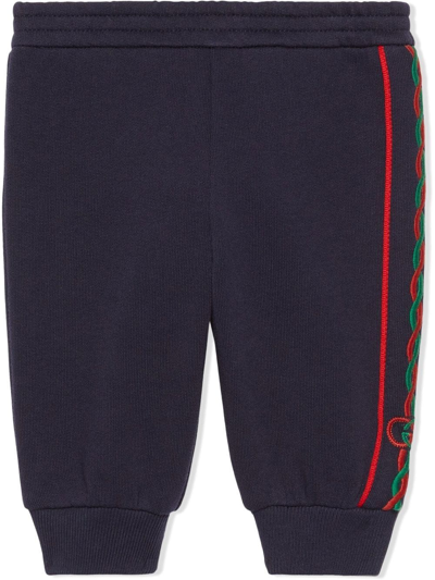 Gucci Babies' Side-stripe Cotton Track Pants In Blue