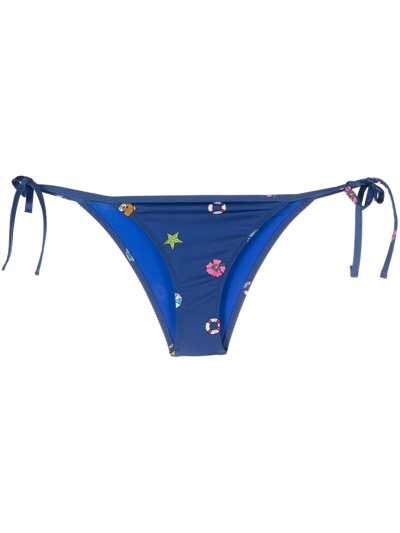 Moschino Beach-print Bikini Bottoms In Blue