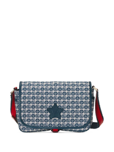 Gucci Kids' Star-patch Logo-print Messenger Bag In Blue