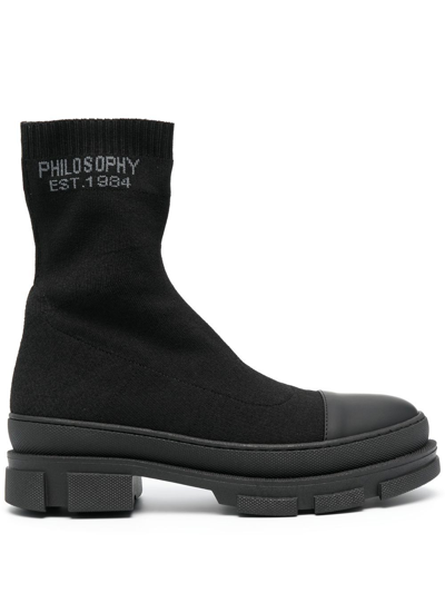 Philosophy Di Lorenzo Serafini Logo-knit Sock Boots In Black
