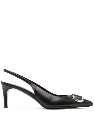 Chloé Logo-plaque Slingback Pointed-toe Pumps In Black