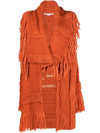 Stella Mccartney Textured Knit Jacket With Single Hook Closure In Orange