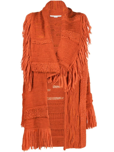 Stella Mccartney Textured Knit Jacket With Single Hook Closure In Tangerine