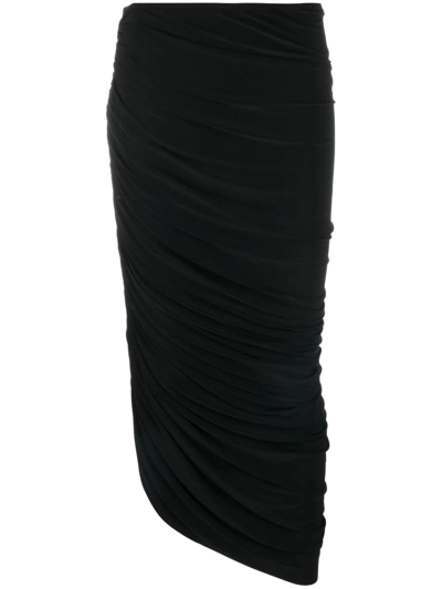 Norma Kamali Diana Asymmetrical Ruched Stretch-jersey Skirt In Black