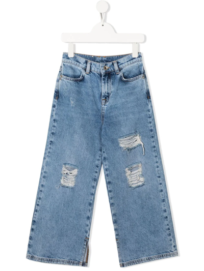 Patrizia Pepe Girl Kids' Distressed Relaxed-fit Denim Trousers In Blue