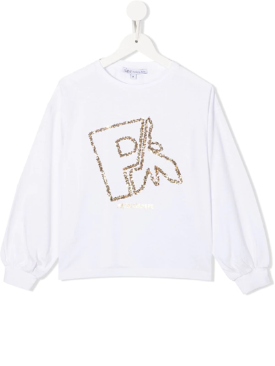 Patrizia Pepe Girl Kids' Sequin-embellished Logo Sweatshirt In 白色