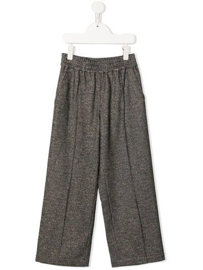 Brunello Cucinelli Kids' Glitter-embellished Design Trousers In Black
