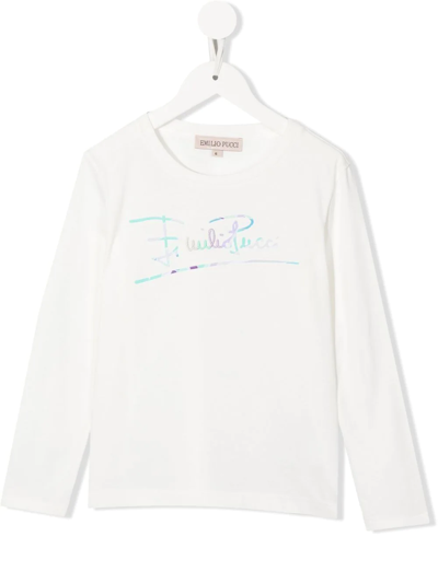 Pucci Junior Kids' Logo-print Long-sleeve T-shirt In White