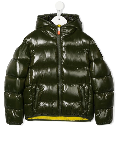 Save The Duck Kids' Padded-design Hooded Jacket In Green