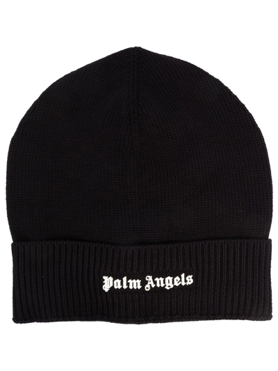 Palm Angels Logo-lettering Knitted Beanie In Black
