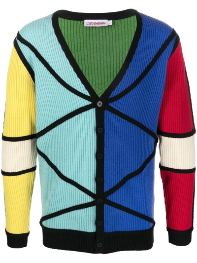 Charles Jeffrey Loverboy Colour-block Ribbed-knit Cardigan In Mulcol Multicoloured