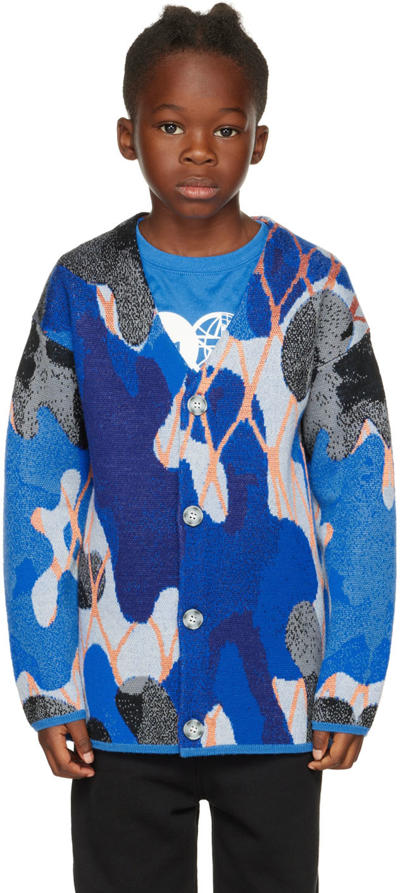 Burberry Kids Blue Camouflage Cardigan In Canvas Blue