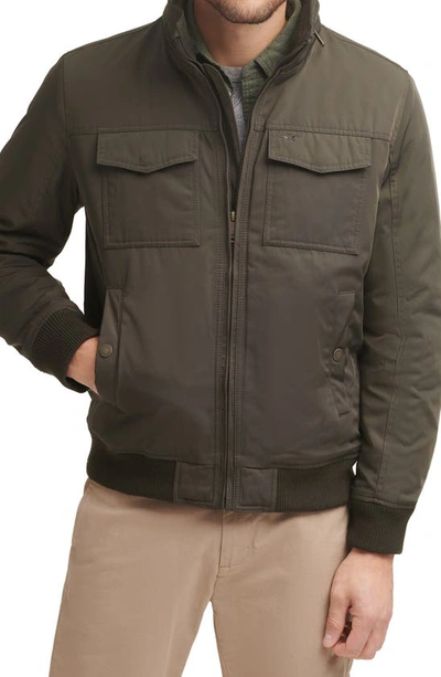 Dockers Quilted Lined Flight Bomber Jacket In Army Green