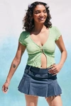 URBAN OUTFITTERS UO SHEA TEXTURED SHORT SLEEVE HOOK & EYE TOP