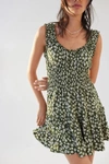 Urban Outfitters Uo Lizzy Smocked Floral Mini Dress In Green