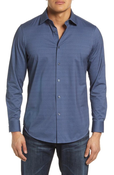 Bugatchi Ooohcotton® Geometric Print Knit Button-up Shirt In Cobalt