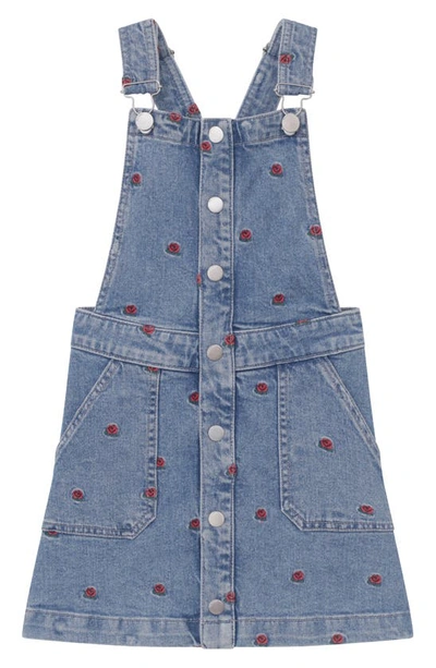 Dl1961 Kids' Rose Embroidered Denim Pinafore In Indigo Rose