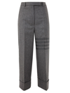 Thom Browne Cropped Trousers With Striped Pattern And Button Detailing In Med Grey