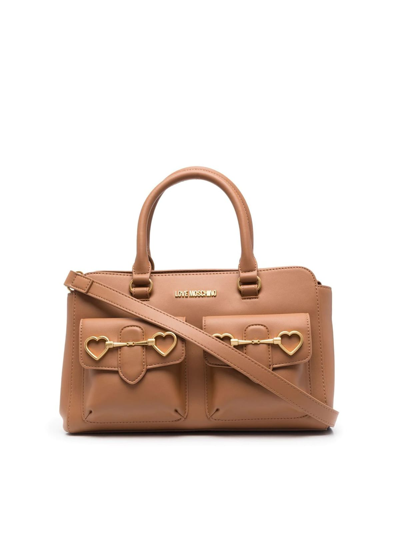 Love Moschino Tote Bag With Pockets In Camel