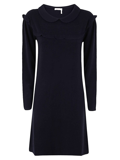 See By Chloé Long Sleeves Long Dress In Ink Navy