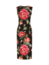 Dolce & Gabbana Floral-print Silk-blend Crepe De Chine Midi Dress In Rose Black
