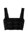 Balmain Cropped Sequin-embellished Houndstooth Stretch-knit Top In Pa Noir