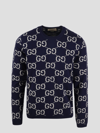 Gucci Mens Blue Ivory Monogram-intarsia Regular-fit Wool Jumper In Blue