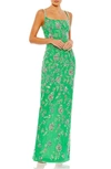Mac Duggal Floral Beaded Square Neck Column Gown In Spring Green