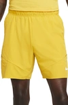Nike Court Dri-fit Advantage 7" Tennis Shorts In Yellow Ochre/ Black/ White