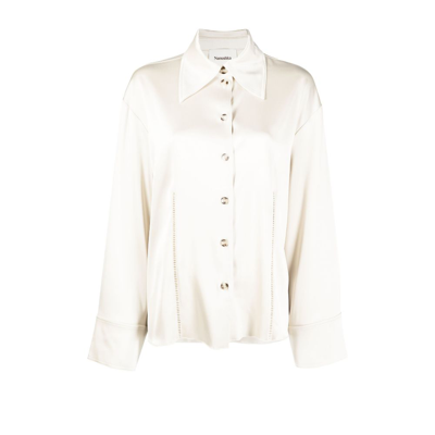 Nanushka Caio Ladder-stitch Satin Shirt In Neutrals