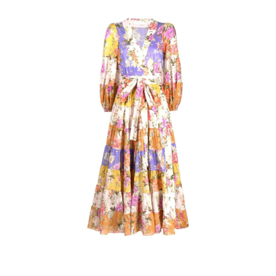 Zimmermann Pattie Floral-print Cotton-voile Wrap Midi Dress In Printed