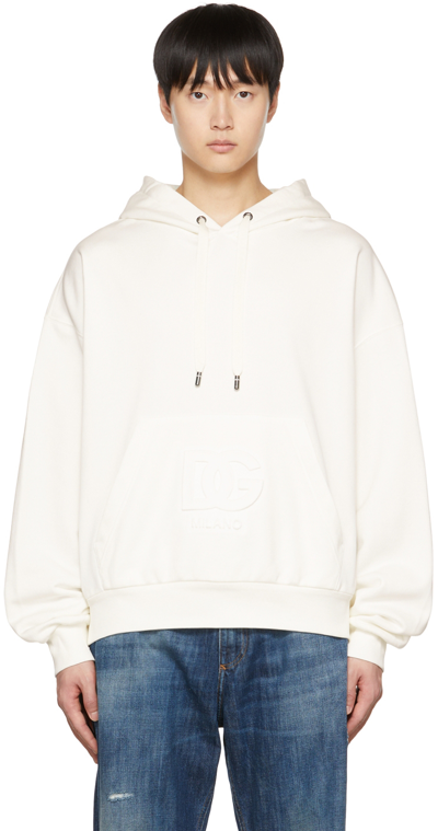 Dolce & Gabbana Jersey Hoodie With Embossed Logo In White