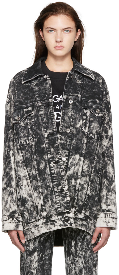 Dolce & Gabbana Black & White Marbled Denim Jacket In S9001 Variante Abbin